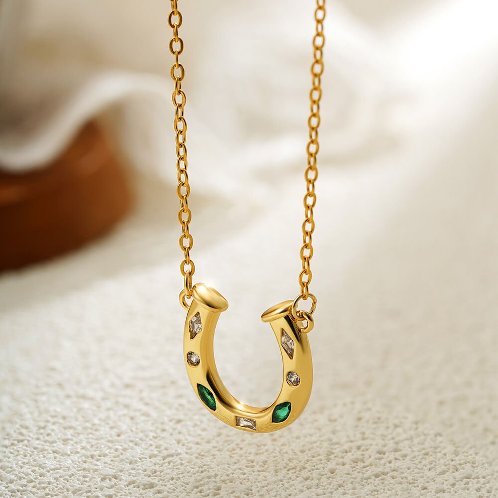 Lucky Horseshoe Pendant Necklace – 18K Gold Plated Sparkling 5A Cubic Zirconia Charm, Elegant Good Luck Jewelry for Women - Aruary Studio ｜ Artisanal Jewelry