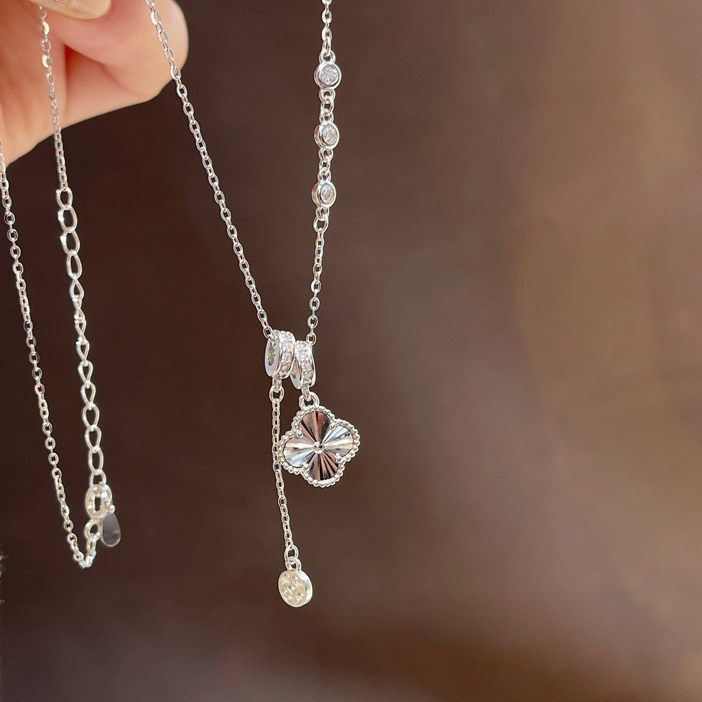 “Lucky Laser Clover” 925 Sterling Silver Necklace - Hypoallergenic Adjustable Pendant for Daily Wear & Gifting - Aruary Studio ｜ Artisanal Jewelry
