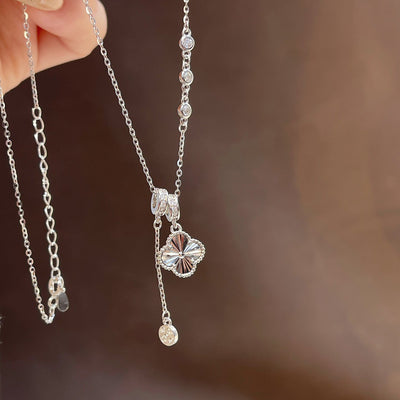 “Lucky Laser Clover” 925 Sterling Silver Necklace - Hypoallergenic Adjustable Pendant for Daily Wear & Gifting - Aruary Studio ｜ Artisanal Jewelry