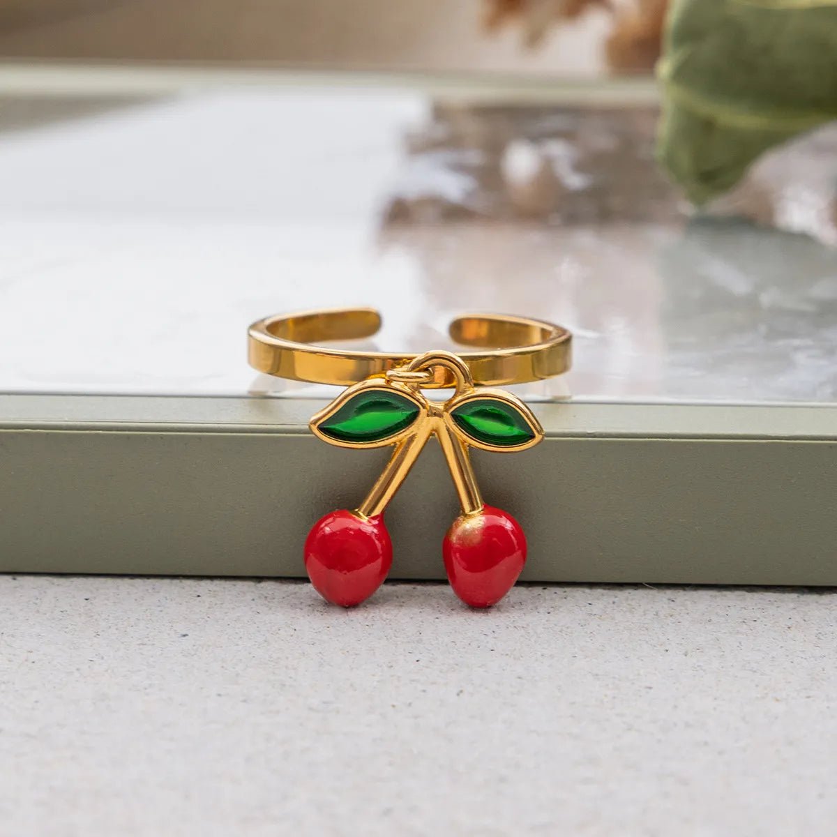 Luxury Cherry Jewelry Set: Titanium Steel Necklace & Ring | 18K Gold Plated, 5A Zircon | Hypoallergenic & Tarnish - Free - Aruary Studio ｜ Artisanal Jewelry