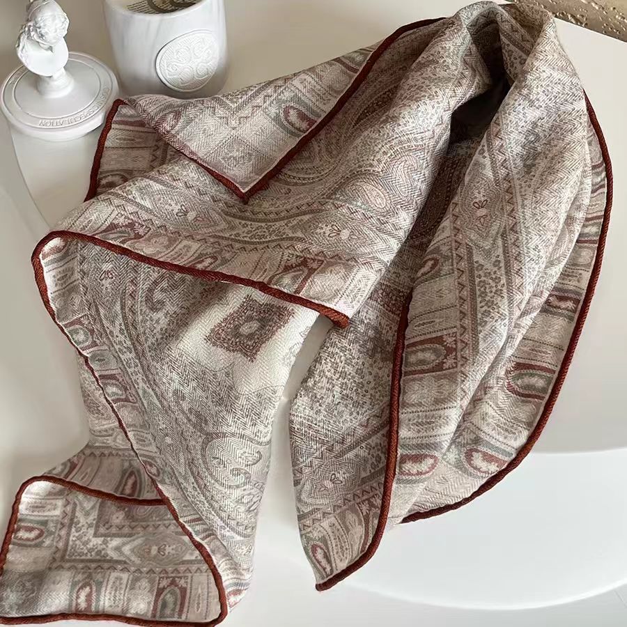 Luxury Paisley Print Silk Wool Blend Scarf - Bohemian Elegance Wrap for Women & Men with Artistic Swirl Design - Aruary Studio ｜ Artisanal Jewelry