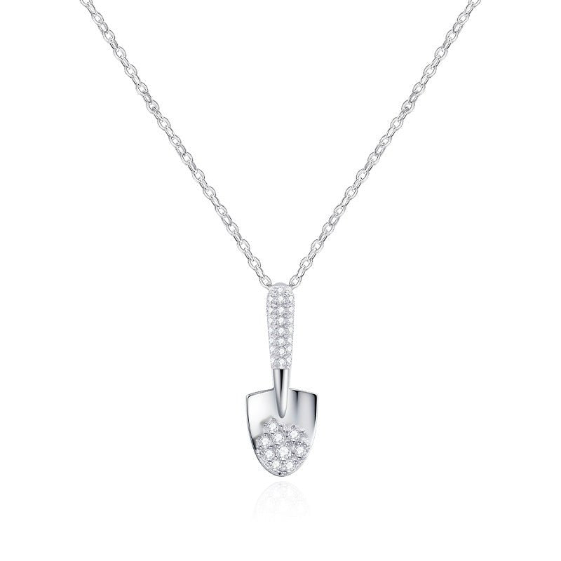 “Luxury Shovel” 925 Sterling Silver Zircon Necklace - Hypoallergenic Adjustable Pendant for Daily Wear & Gifting - Aruary Studio ｜ Artisanal Jewelry