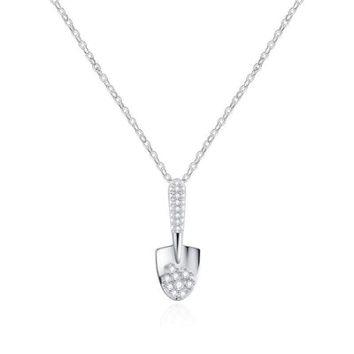 “Luxury Shovel” 925 Sterling Silver Zircon Necklace - Hypoallergenic Adjustable Pendant for Daily Wear & Gifting - Aruary Studio ｜ Artisanal Jewelry