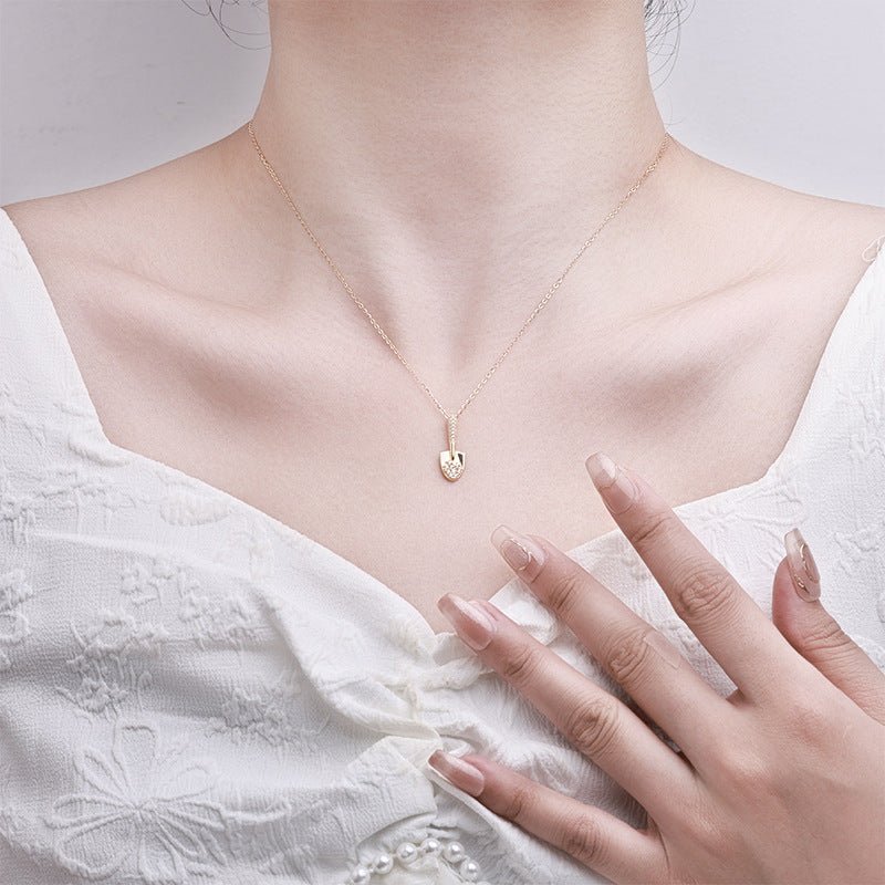 “Luxury Shovel” 925 Sterling Silver Zircon Necklace - Hypoallergenic Adjustable Pendant for Daily Wear & Gifting - Aruary Studio ｜ Artisanal Jewelry
