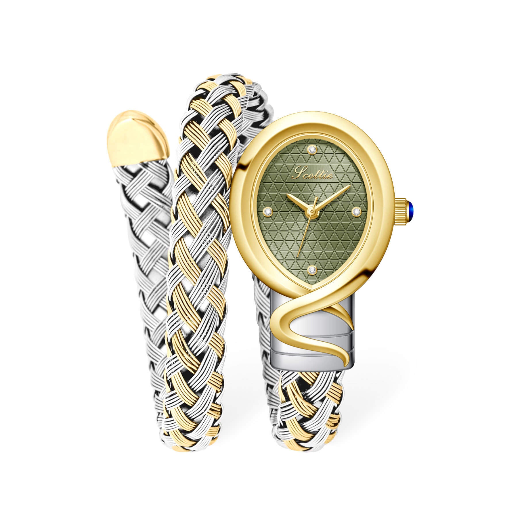 Luxury Two - Tone Braided Bangle Watch – Elegant Mixed - Metal Mesh Bracelet Watch, Chic Oval Face Timepiece for Women - Aruary Studio ｜ Artisanal Jewelry