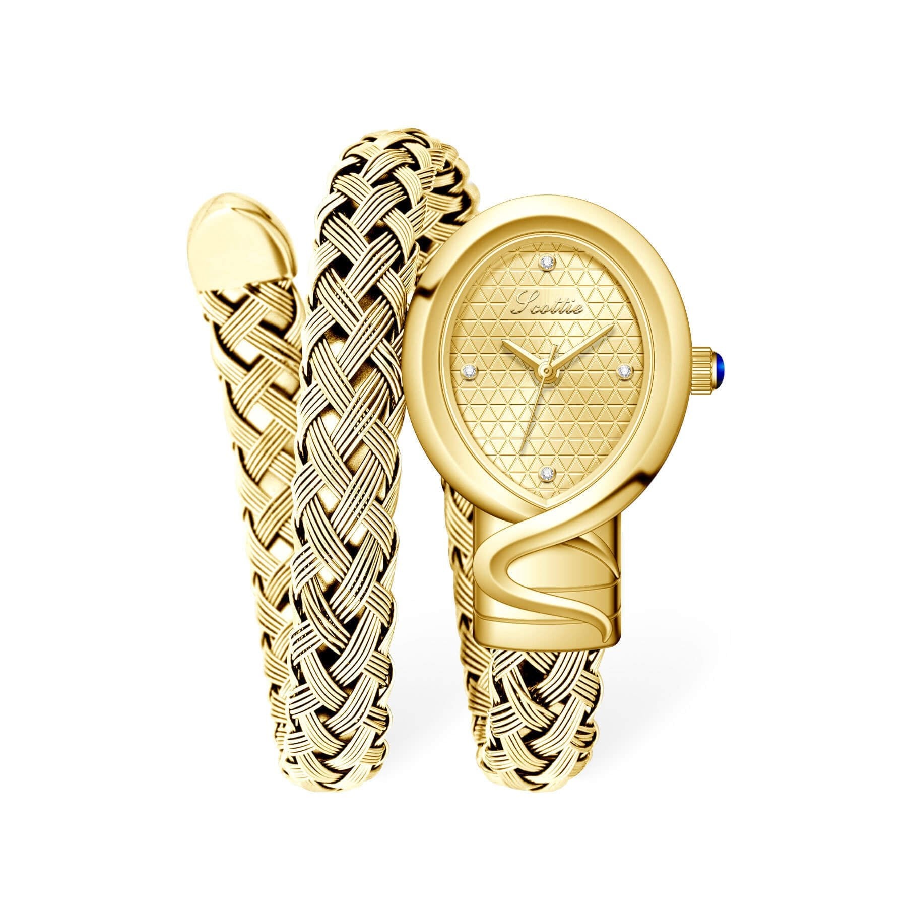 Luxury Two - Tone Braided Bangle Watch – Elegant Mixed - Metal Mesh Bracelet Watch, Chic Oval Face Timepiece for Women - Aruary Studio ｜ Artisanal Jewelry