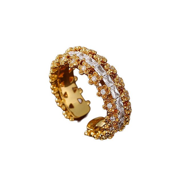 Luxury Vintage Copper Gold Plated Zircon Statement Ring - Aruary Studio ｜ Artisanal Jewelry