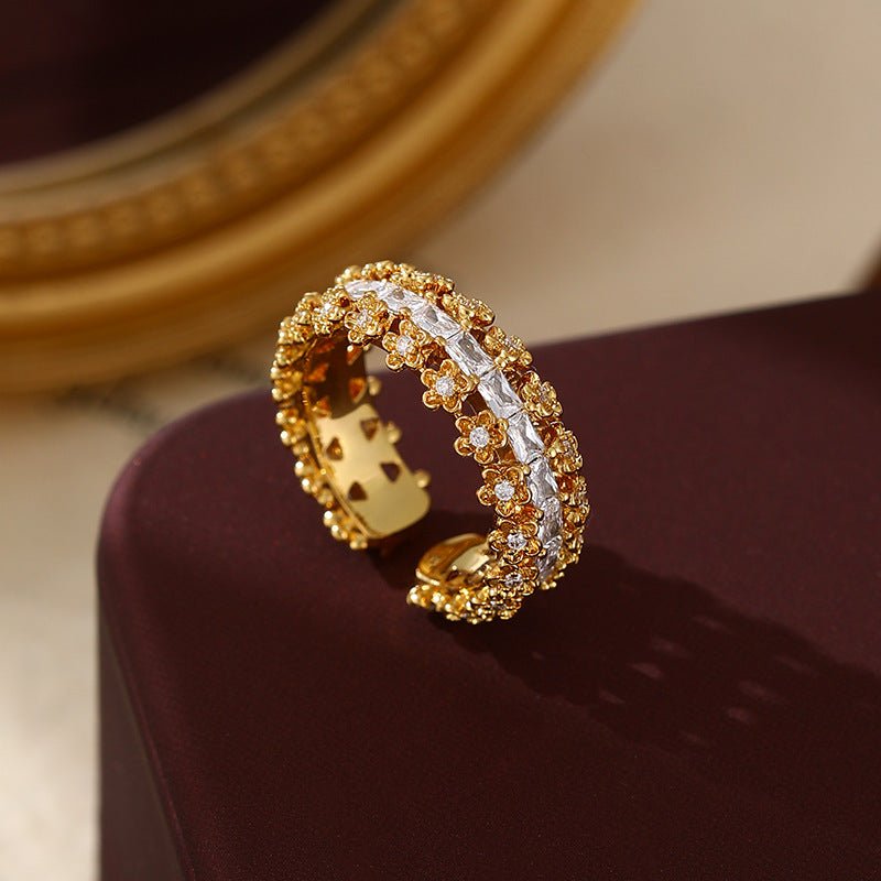 Luxury Vintage Copper Gold Plated Zircon Statement Ring - Aruary Studio ｜ Artisanal Jewelry
