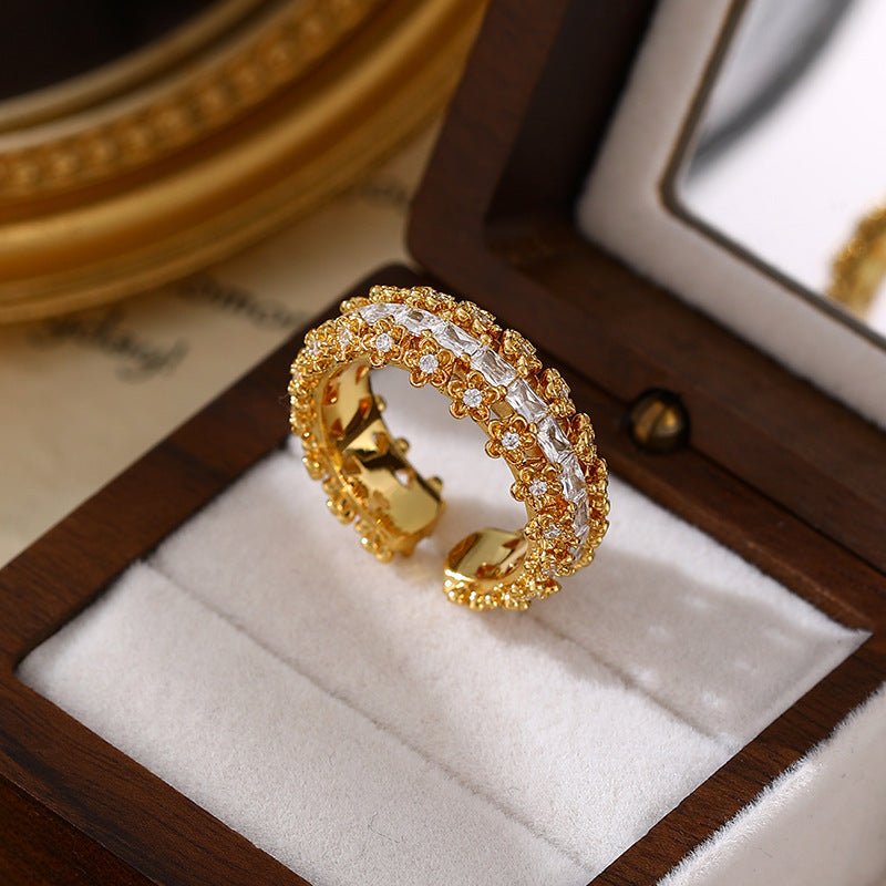 Luxury Vintage Copper Gold Plated Zircon Statement Ring - Aruary Studio ｜ Artisanal Jewelry