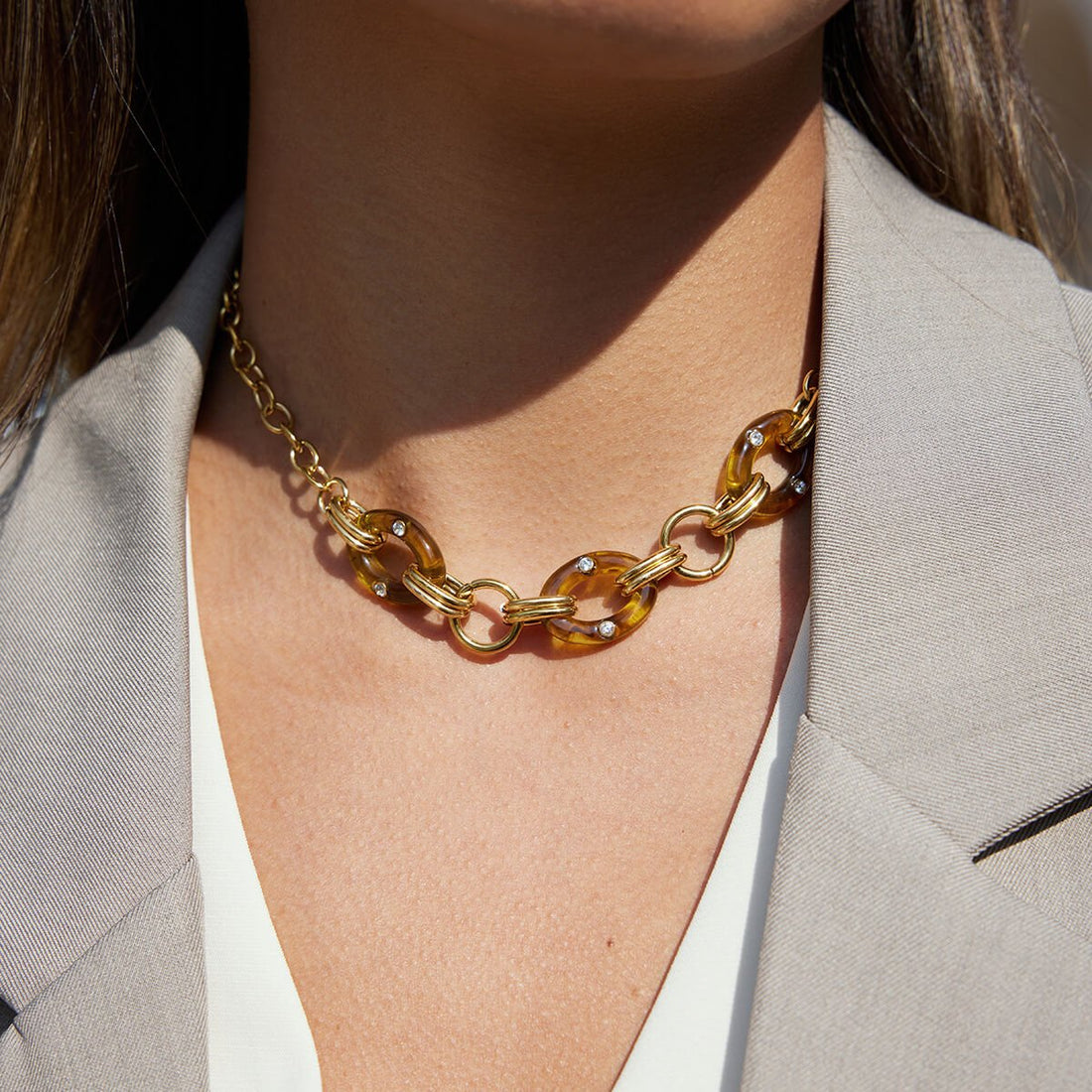 Maillard Resin & Titanium Steel Necklace/Bracelet | 18K Gold - Plated + 5A Zircon - Aruary Studio ｜ Artisanal Jewelry