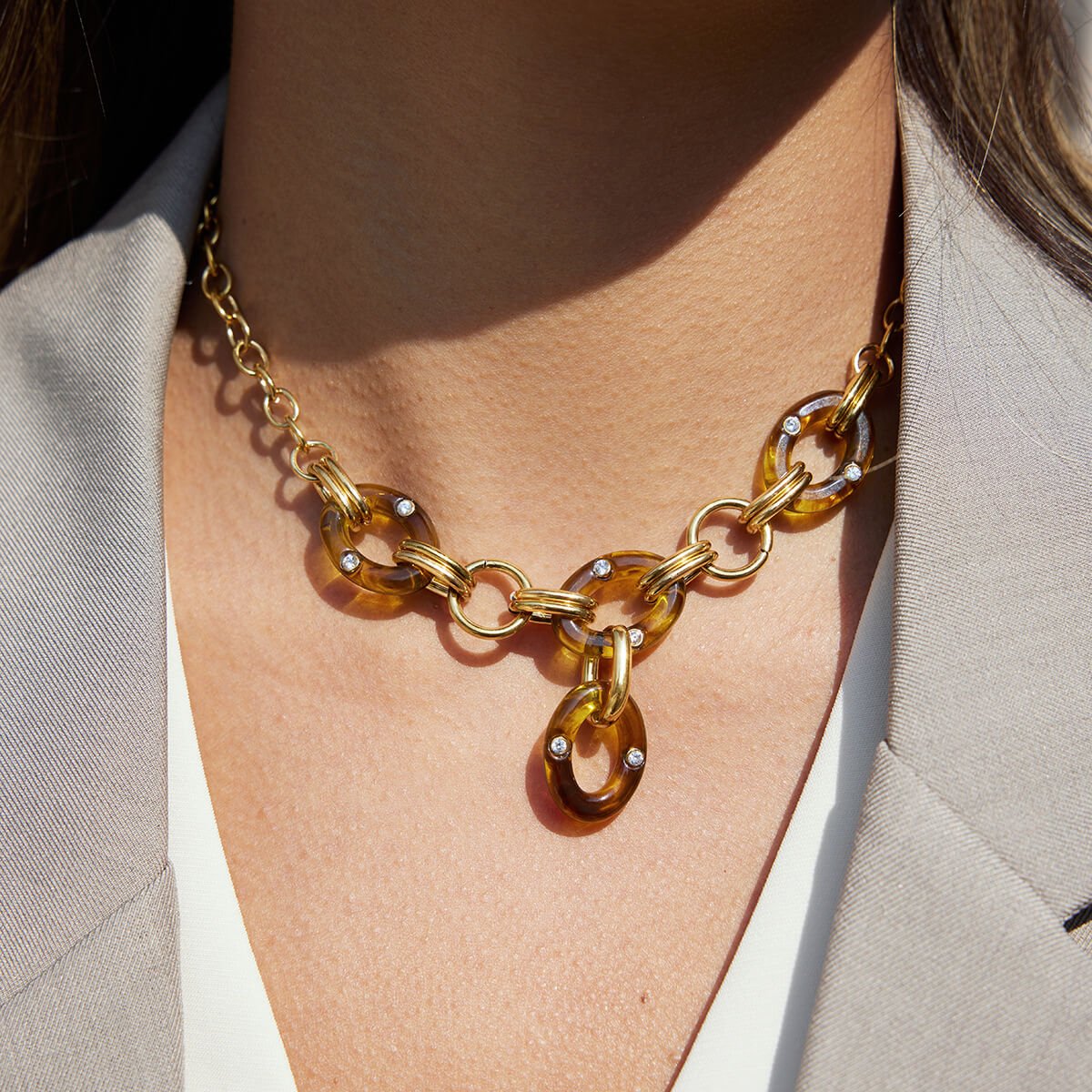 Maillard Resin & Titanium Steel Necklace/Bracelet | 18K Gold - Plated + 5A Zircon - Aruary Studio ｜ Artisanal Jewelry