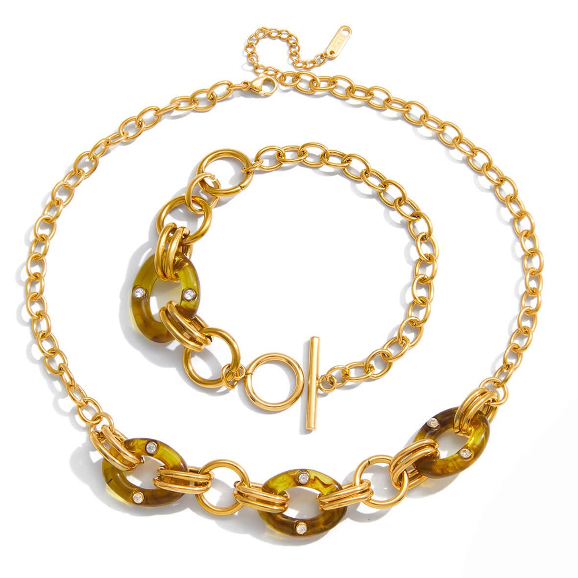 Maillard Resin & Titanium Steel Necklace/Bracelet | 18K Gold - Plated + 5A Zircon - Aruary Studio ｜ Artisanal Jewelry