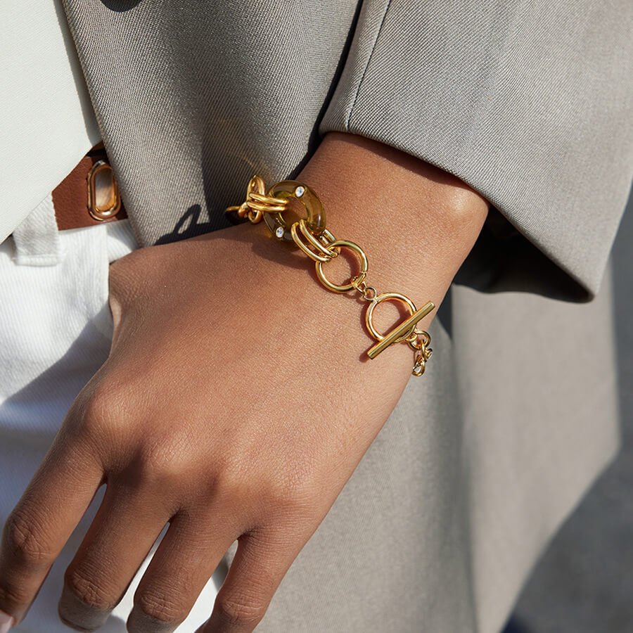 Maillard Resin & Titanium Steel Necklace/Bracelet | 18K Gold - Plated + 5A Zircon - Aruary Studio ｜ Artisanal Jewelry