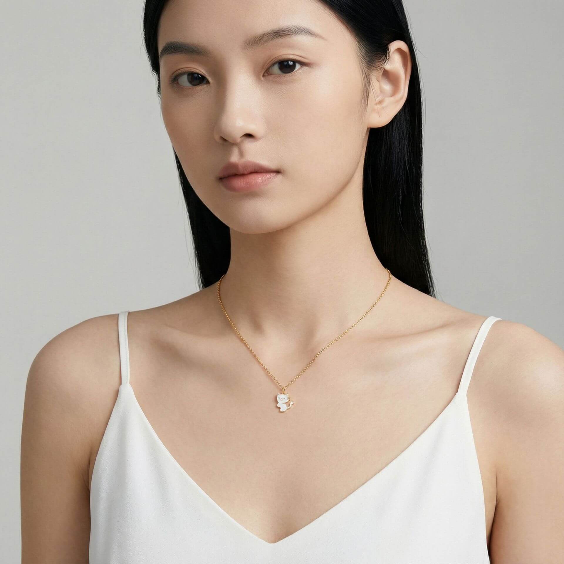 Matching Cat Couple Necklaces for Soulmates - Personalized Long Distance Relationship Jewelry Gift - Aruary Studio ｜ Artisanal Jewelry