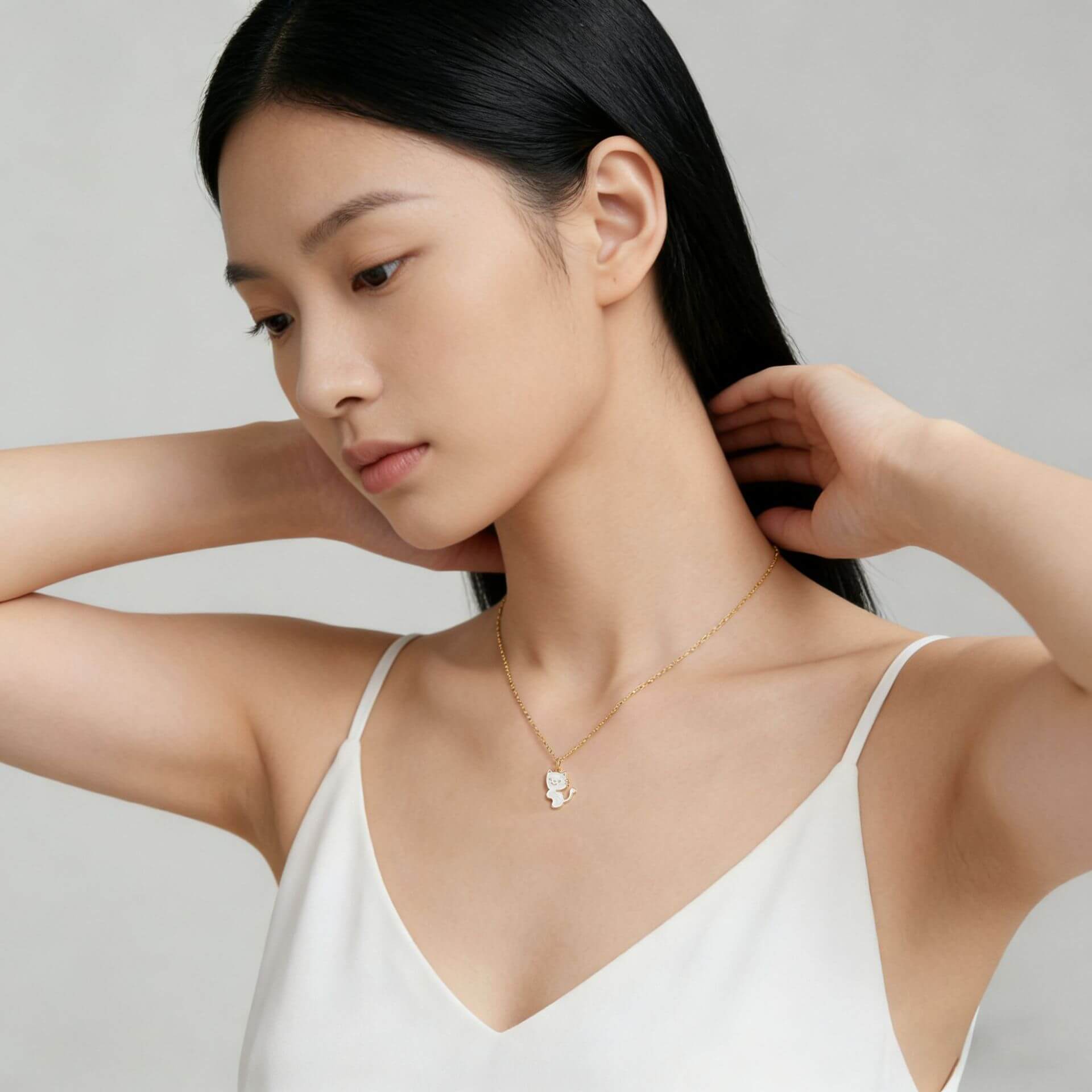 Matching Cat Couple Necklaces for Soulmates - Personalized Long Distance Relationship Jewelry Gift - Aruary Studio ｜ Artisanal Jewelry