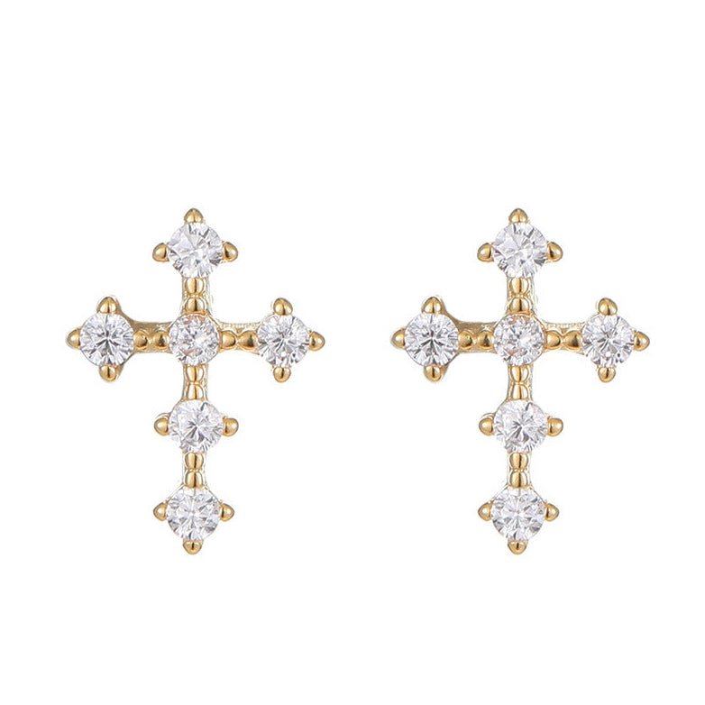Mini Cross Zircon Stud Earrings | S925 Sterling Silver - Dainty Faith & Sparkle Statement - Aruary Studio ｜ Artisanal Jewelry