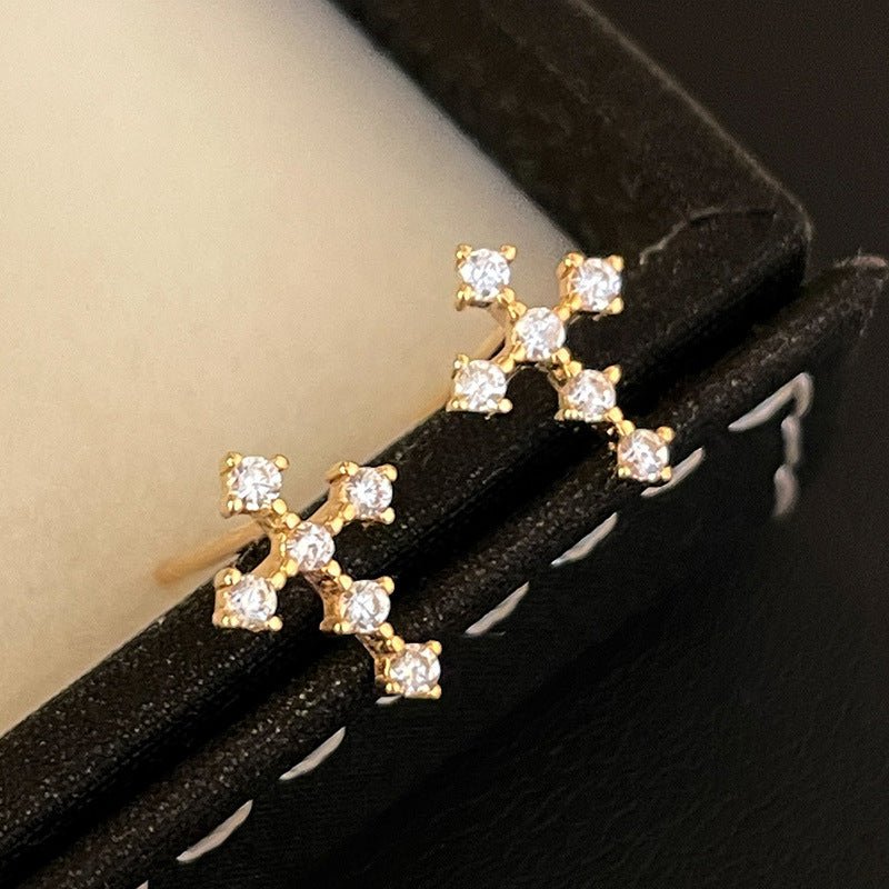 Mini Cross Zircon Stud Earrings | S925 Sterling Silver - Dainty Faith & Sparkle Statement - Aruary Studio ｜ Artisanal Jewelry