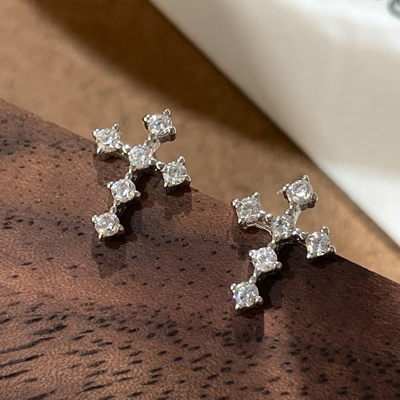 Mini Cross Zircon Stud Earrings | S925 Sterling Silver - Dainty Faith & Sparkle Statement - Aruary Studio ｜ Artisanal Jewelry
