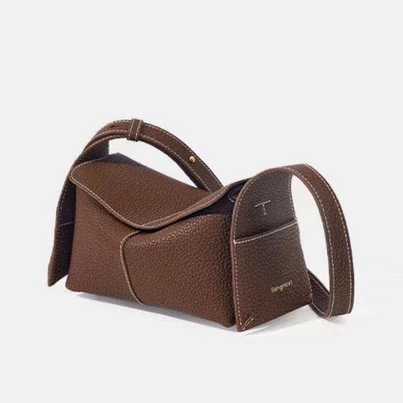 Mini Eaves - Shaped Crossbody Bag | Full - Grain Cowhide Leather & Lambskin Lining - Aruary Studio ｜ Artisanal Jewelry