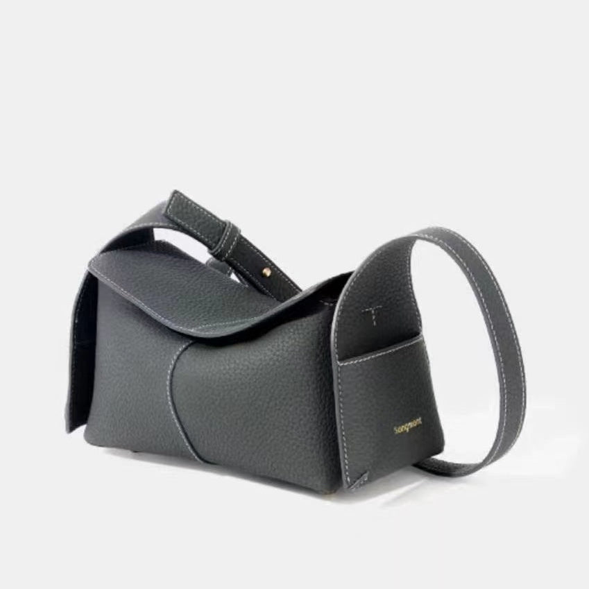 Mini Eaves - Shaped Crossbody Bag | Full - Grain Cowhide Leather & Lambskin Lining - Aruary Studio ｜ Artisanal Jewelry