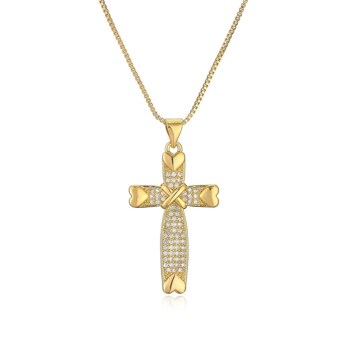 Minimalist 18K Gold Cross Pendant Necklace - Cubic Zirconia Titanium Steel Chain - Aruary Studio ｜ Artisanal Jewelry