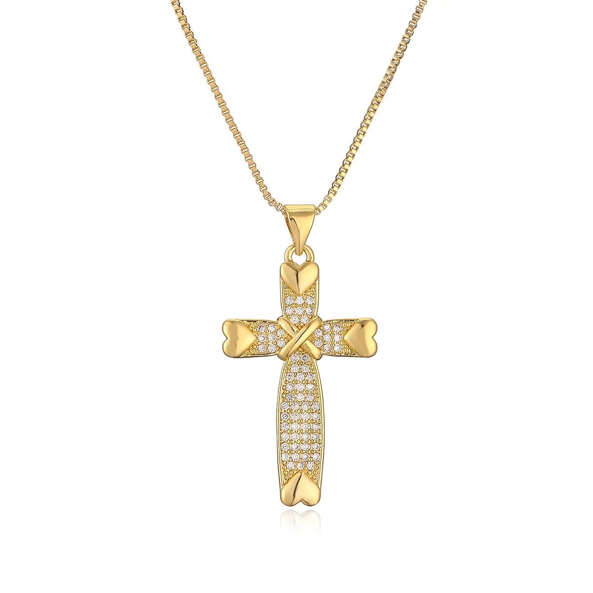 Minimalist 18K Gold Cross Pendant Necklace - Cubic Zirconia Titanium Steel Chain - Aruary Studio ｜ Artisanal Jewelry