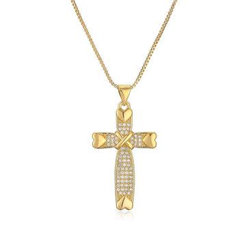 Minimalist 18K Gold Cross Pendant Necklace - Cubic Zirconia Titanium Steel Chain - Aruary Studio ｜ Artisanal Jewelry