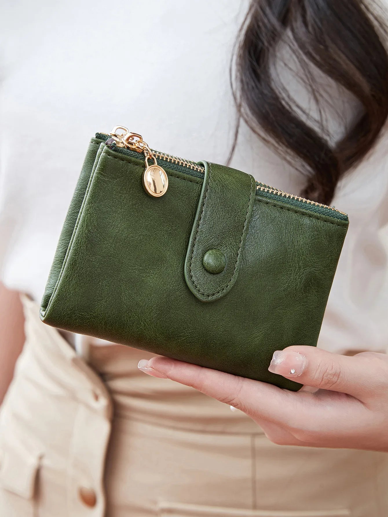 Minimalist Multi - Function Trifold Wallet - PU Leather & Polyester Slim Organizer for Women - Aruary Studio ｜ Artisanal Jewelry