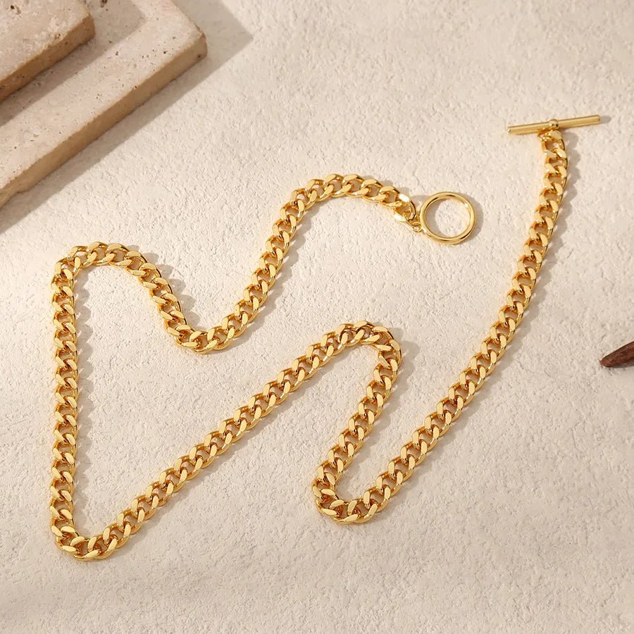 Minimalist Titanium Chain Necklace - 18K Gold Plated Unisex Layering Piece, Adjustable 41 - 50cm Hip Hop Jewelry - Aruary Studio ｜ Artisanal Jewelry