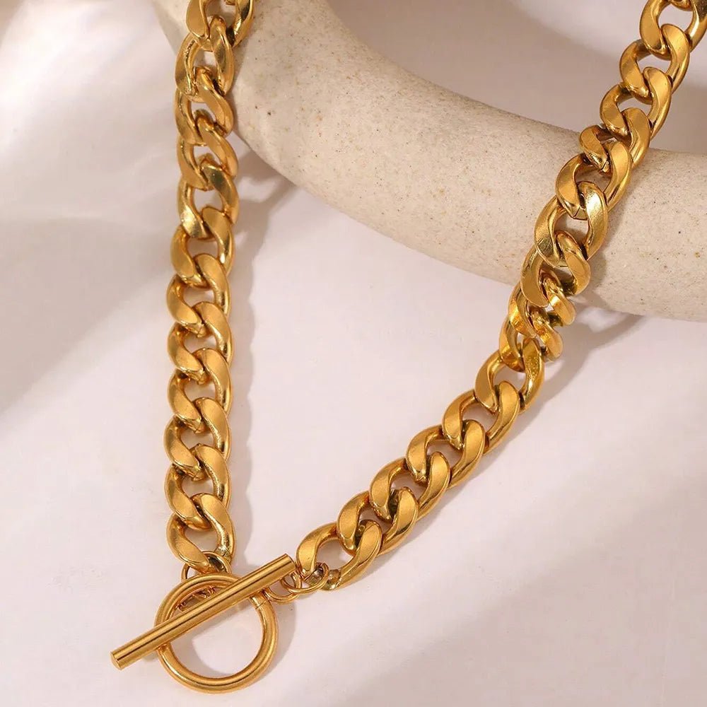 Minimalist Titanium Chain Necklace - 18K Gold Plated Unisex Layering Piece, Adjustable 41 - 50cm Hip Hop Jewelry - Aruary Studio ｜ Artisanal Jewelry