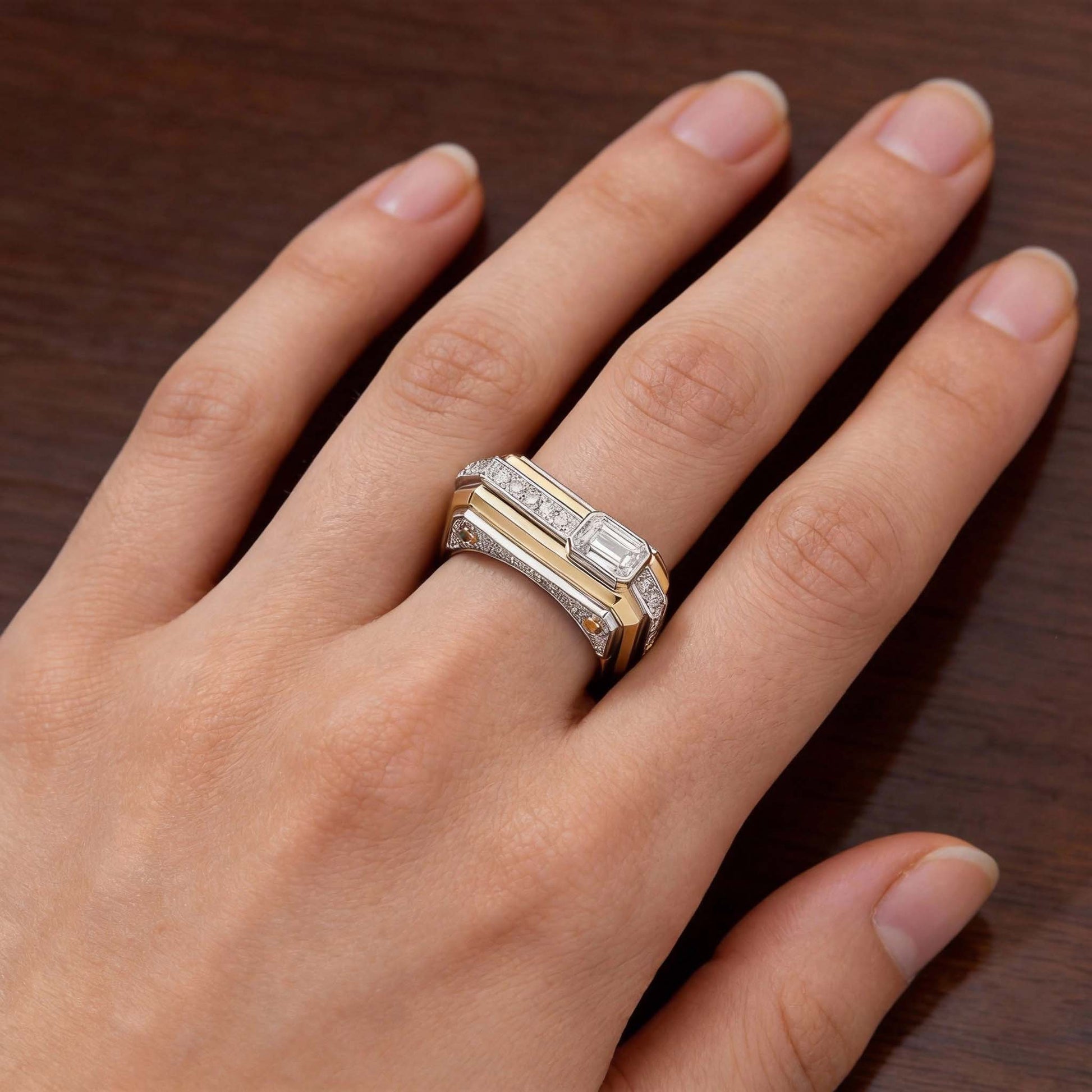 Modern Geometric Emerald - Cut Statement Ring - Aruary Studio ｜ Artisanal Jewelry