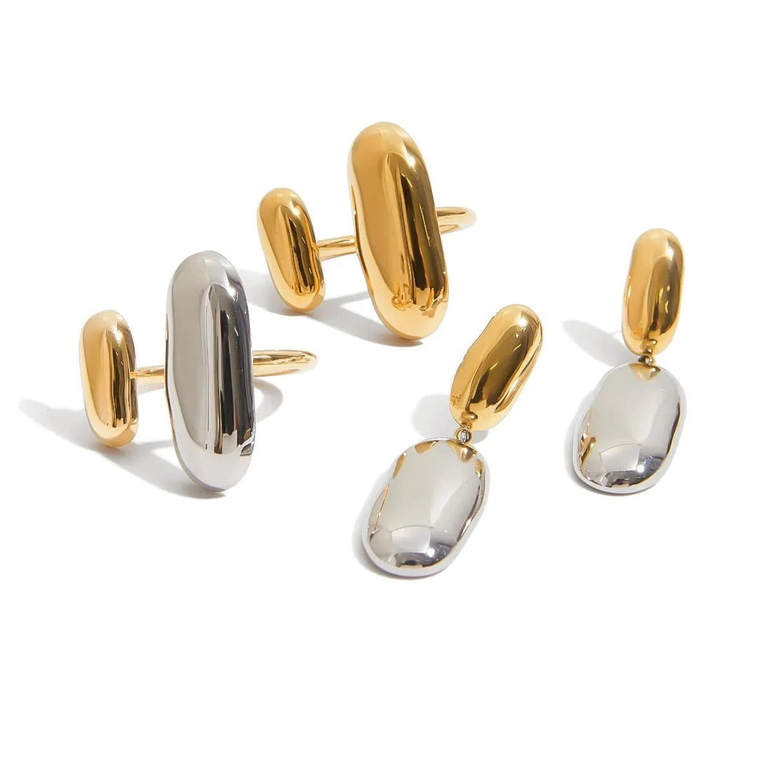 Modern Two - Tone Stainless Steel Ring & Earrings Set - Non - Fade Minimalist Jewelry for Women - Aruary Studio ｜ Artisanal Jewelry