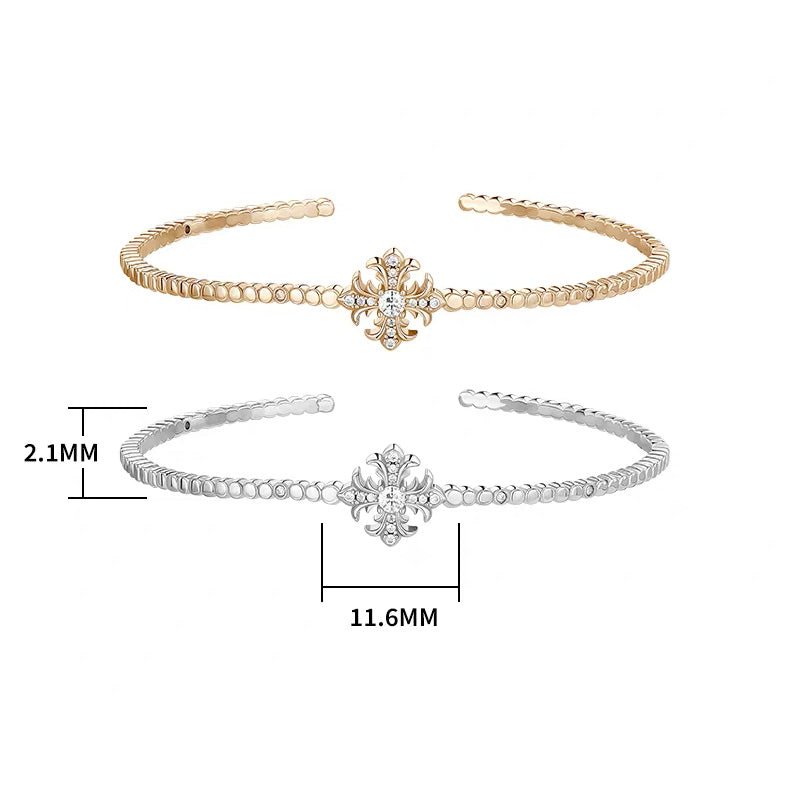 Moissanite Iris Flower Bangle Bracelet | Platinum - Plated Moissanite Jewelry - Aruary Studio ｜ Artisanal Jewelry