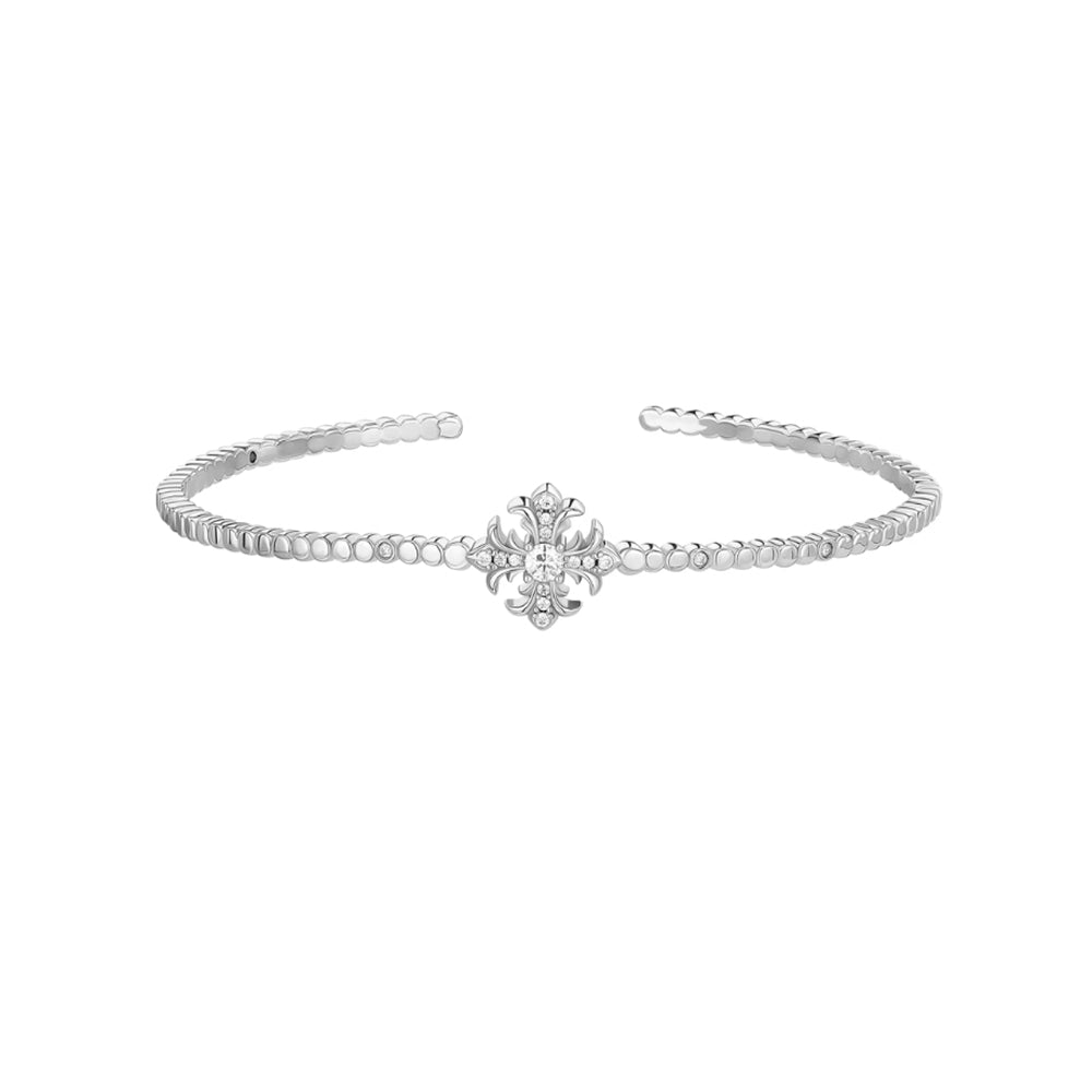 Moissanite Iris Flower Bangle Bracelet | Platinum - Plated Moissanite Jewelry - Aruary Studio ｜ Artisanal Jewelry