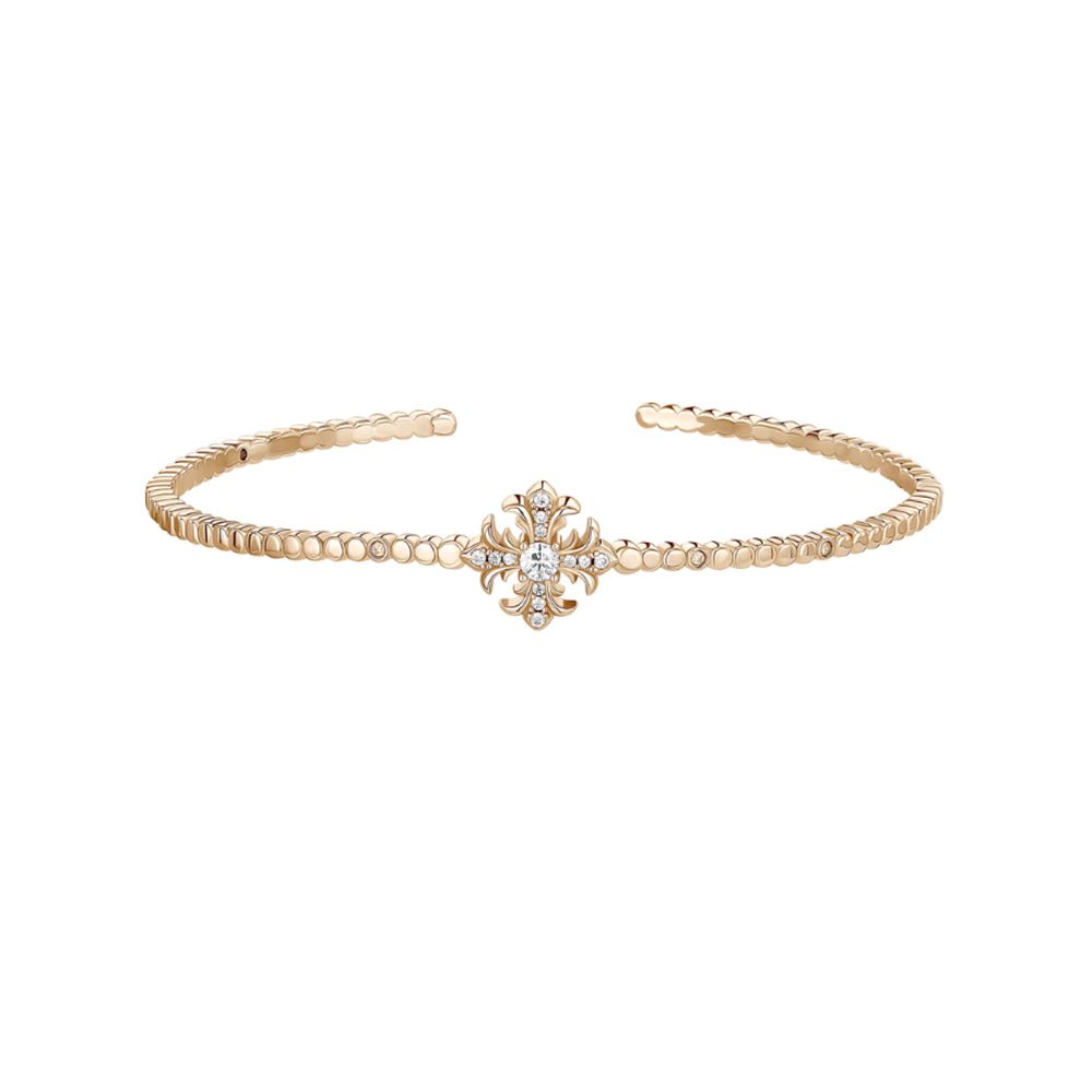 Moissanite Iris Flower Bangle Bracelet | Platinum - Plated Moissanite Jewelry - Aruary Studio ｜ Artisanal Jewelry