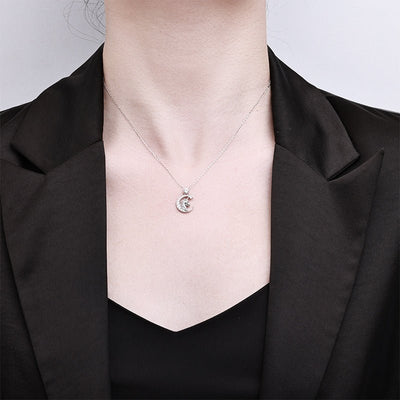 Moon Star Unicorn Necklace | 925 Sterling Silver + 0.3ct Moissanite - Symbol of Magic & Celestial Wonder - Aruary Studio ｜ Artisanal Jewelry