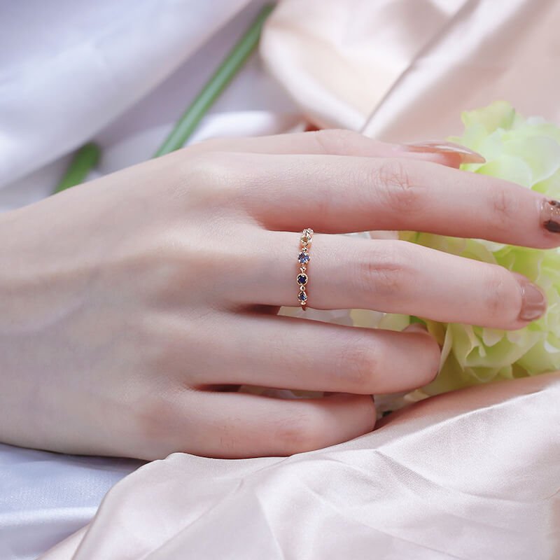 Multi - Color Cubic Zirconia Ring | 925 Sterling Silver Plated 14K Gold - Aruary Studio ｜ Artisanal Jewelry