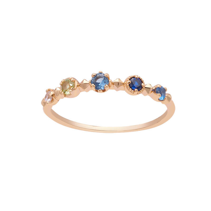 Multi - Color Cubic Zirconia Ring | 925 Sterling Silver Plated 14K Gold - Aruary Studio ｜ Artisanal Jewelry