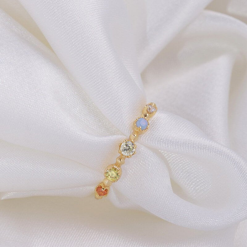 Multi - Color Cubic Zirconia Ring | 925 Sterling Silver Plated 14K Gold - Aruary Studio ｜ Artisanal Jewelry