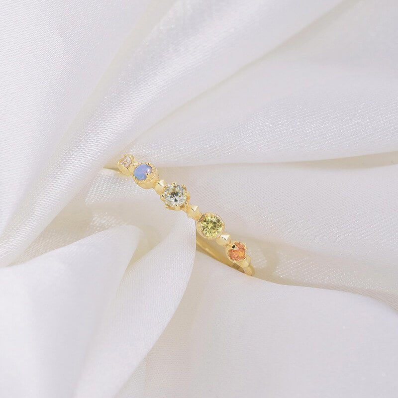 Multi - Color Cubic Zirconia Ring | 925 Sterling Silver Plated 14K Gold - Aruary Studio ｜ Artisanal Jewelry