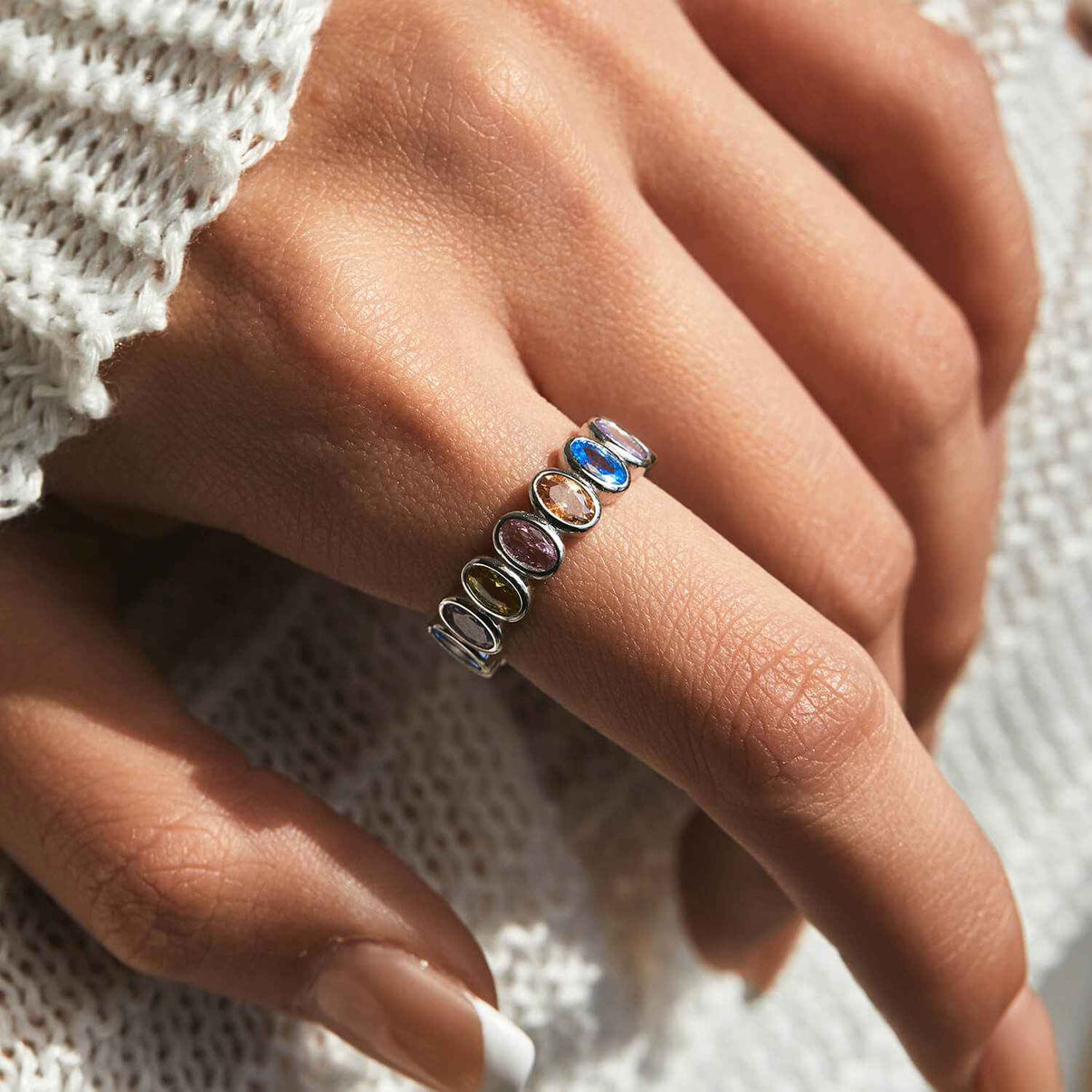 Aruary jewelry size guide 6mm width 3.88g colorful candy gemstone silver band specifications
