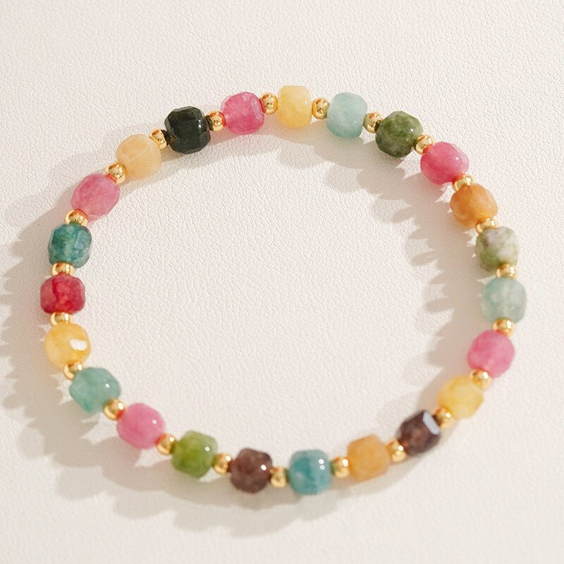 Natural Tourmaline Rainbow Cube Choker Necklace/BRACELET | Genuine Semi - Precious Stone + Gold - Plated Accents - Aruary Studio ｜ Artisanal Jewelry