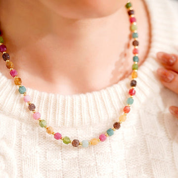 Natural Tourmaline Rainbow Cube Choker Necklace/BRACELET | Genuine Semi - Precious Stone + Gold - Plated Accents - Aruary Studio ｜ Artisanal Jewelry