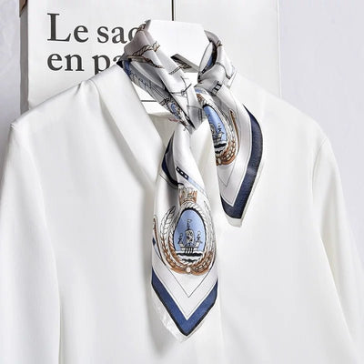 Nautical Print Silk Square Scarf - Classic Maritime Pattern with Anchor & Sailboat Design for Women & Men - Aruary Studio ｜ Artisanal Jewelry