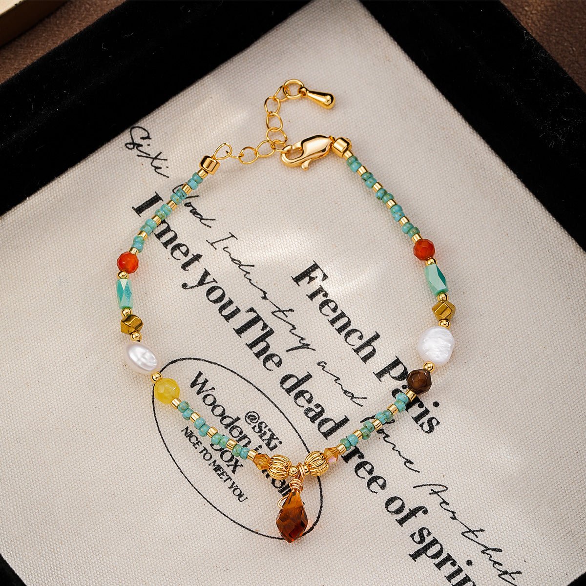 Oil Painting Floral Pearl Bracelet | Enamel Medallion + Freshwater Pearl + 18K Gold - Plated - Aruary Studio ｜ Artisanal Jewelry