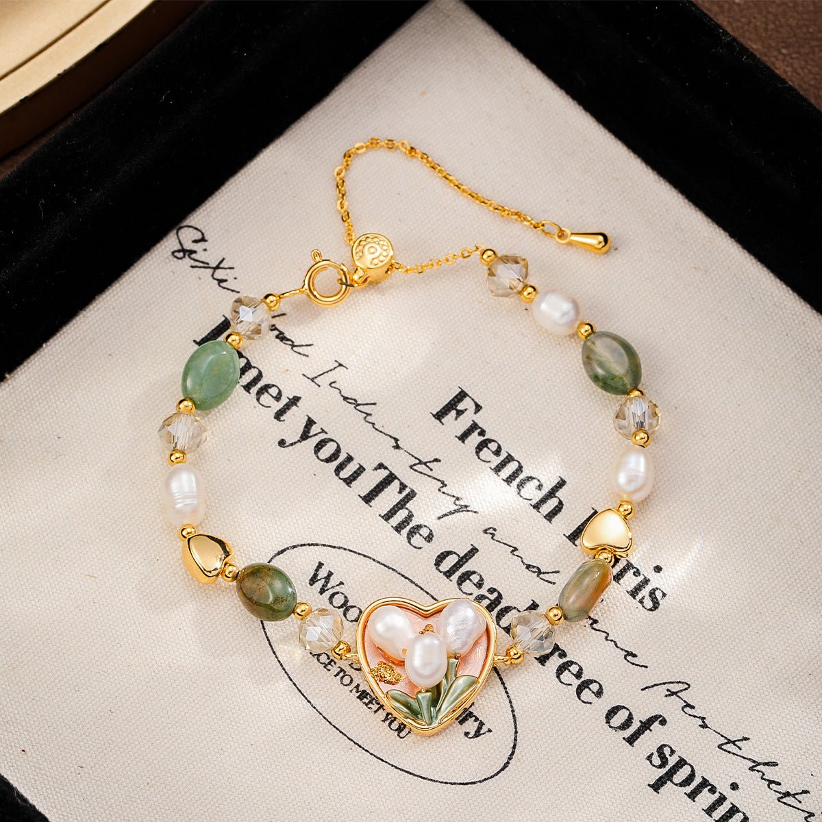 Oil Painting Floral Pearl Bracelet | Enamel Medallion + Freshwater Pearl + 18K Gold - Plated - Aruary Studio ｜ Artisanal Jewelry