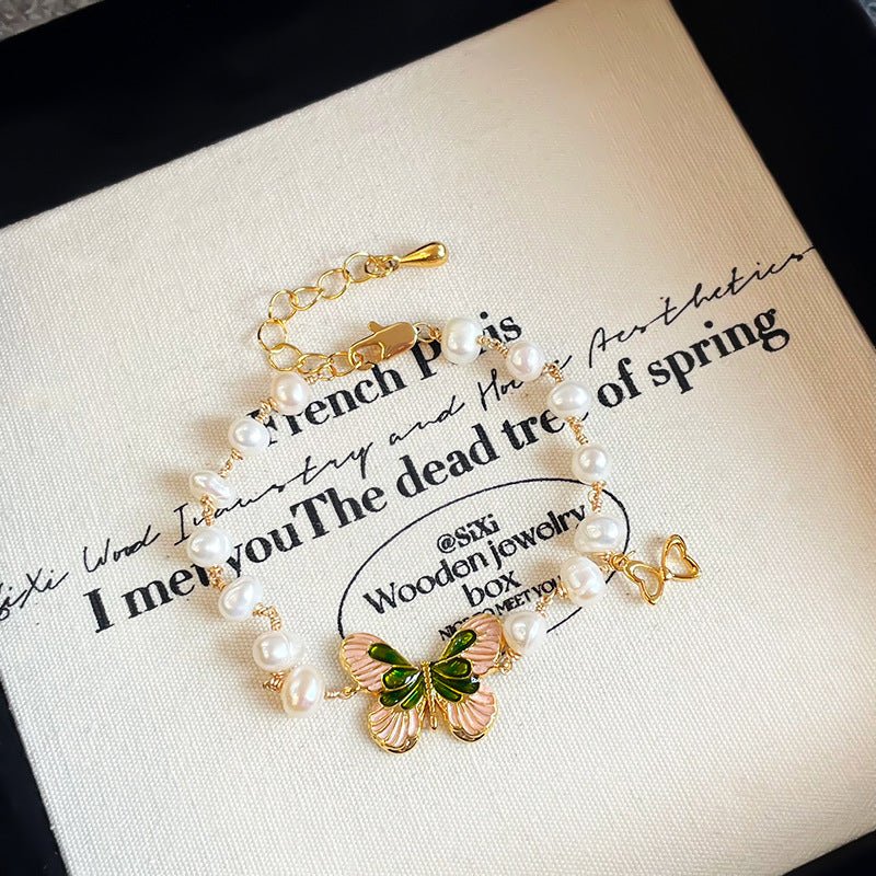 Oil Painting Floral Pearl Bracelet | Enamel Medallion + Freshwater Pearl + 18K Gold - Plated - Aruary Studio ｜ Artisanal Jewelry