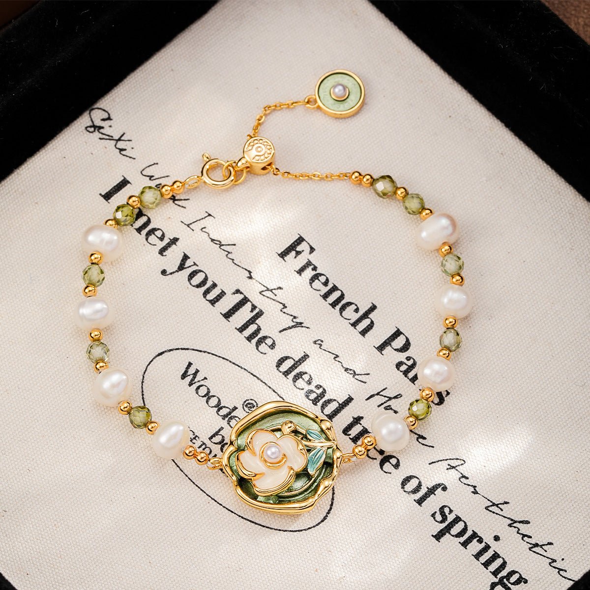 Oil Painting Floral Pearl Bracelet | Enamel Medallion + Freshwater Pearl + 18K Gold - Plated - Aruary Studio ｜ Artisanal Jewelry