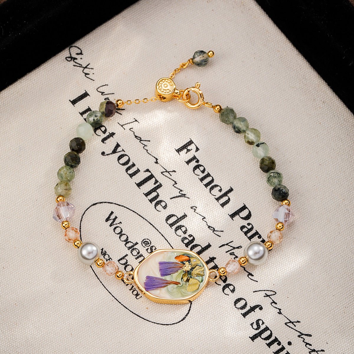 Oil Painting Floral Pearl Bracelet | Enamel Medallion + Freshwater Pearl + 18K Gold - Plated - Aruary Studio ｜ Artisanal Jewelry