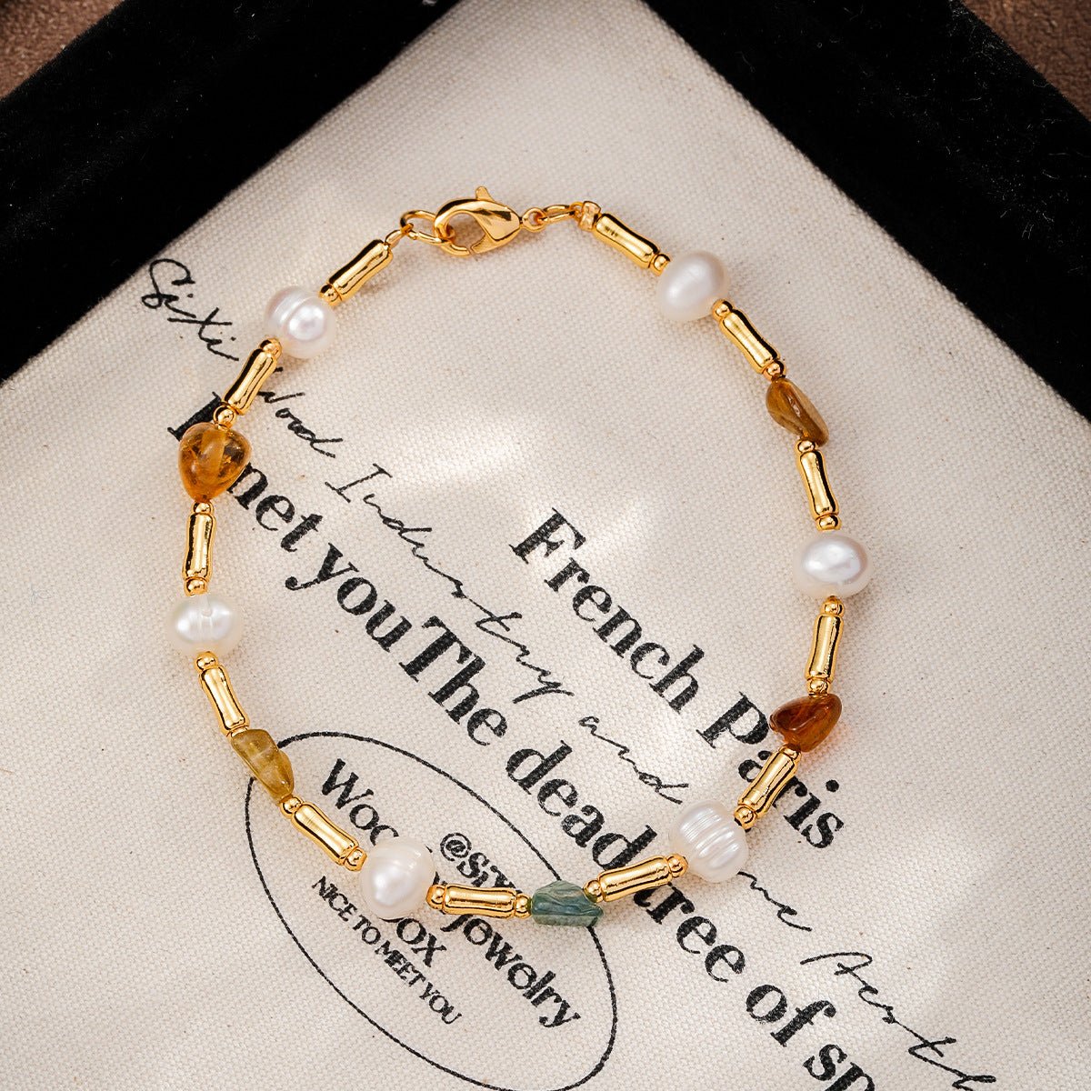 Oil Painting Floral Pearl Bracelet | Enamel Medallion + Freshwater Pearl + 18K Gold - Plated - Aruary Studio ｜ Artisanal Jewelry